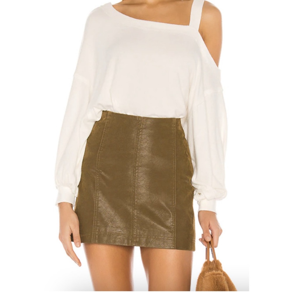 Free People Modern Femme Faux Suede Brown Green Mini Skirt Size M 2
